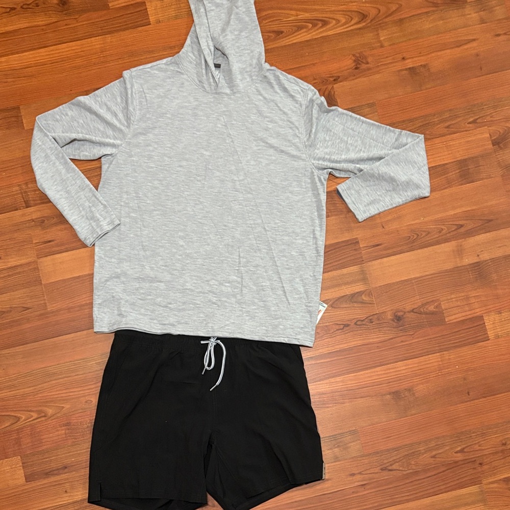 Gray Hoodie and Black Shorts Set